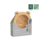 SET PAPPA: PIATTO E CUCCHIAIO LEGNO E SILICONE MINILAND RANA VERDE - immagine 2