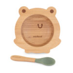 SET PAPPA: PIATTO E CUCCHIAIO LEGNO E SILICONE MINILAND RANA VERDE